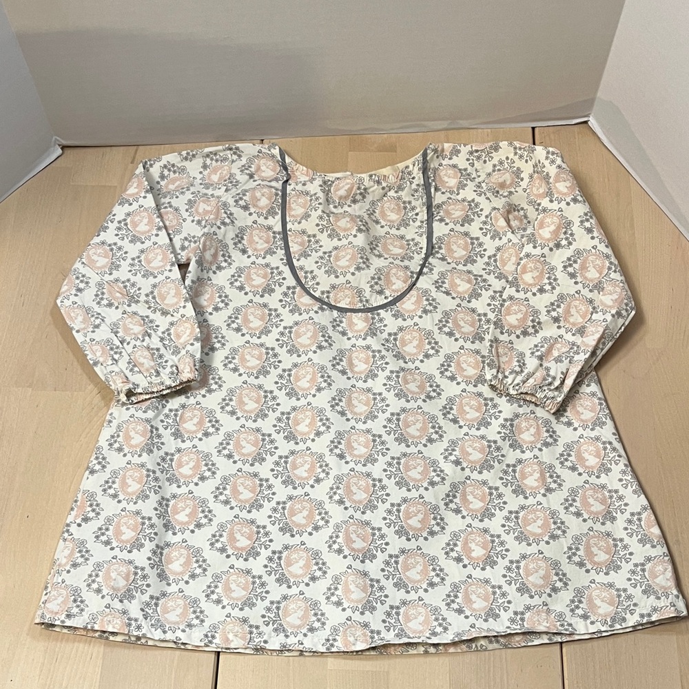 Go Gently Baby Girl’s 3T Ivory Dress w/ Pale Pink Cameo Print & Gray Trim Cotton